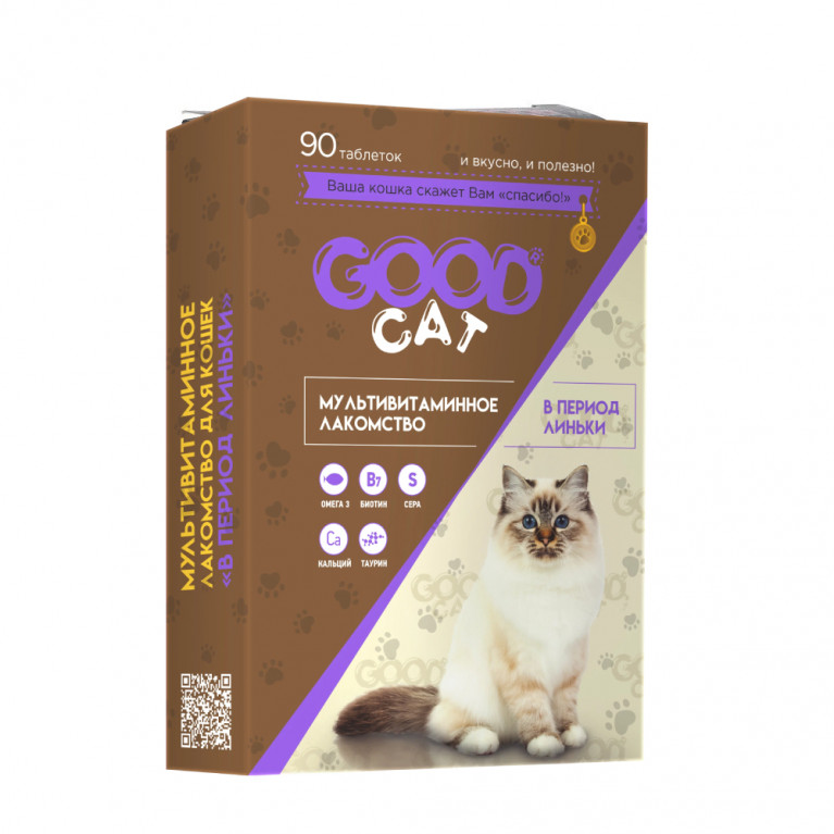 GOOD CAT Мультивитаминное лакомство для Кошек "В ПЕРИОД ЛИНЬКИ" 90 таблеток